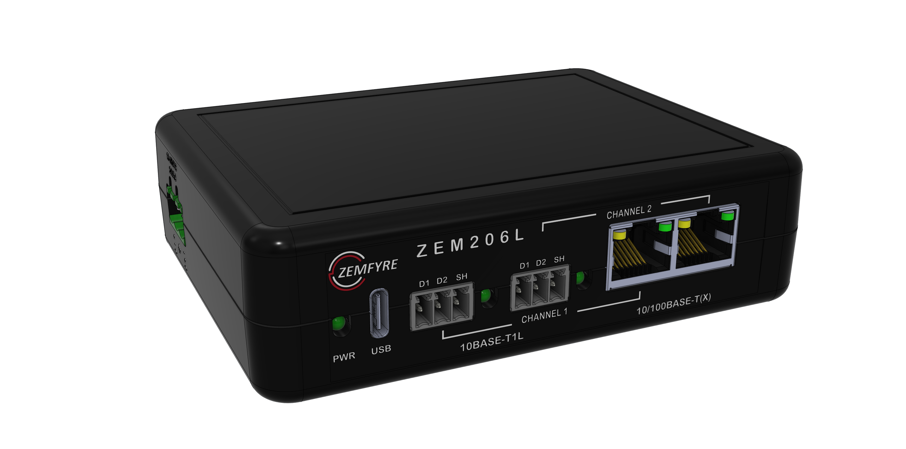 ZEM206L Dual SPE Media Converter — CAD render, isometric view