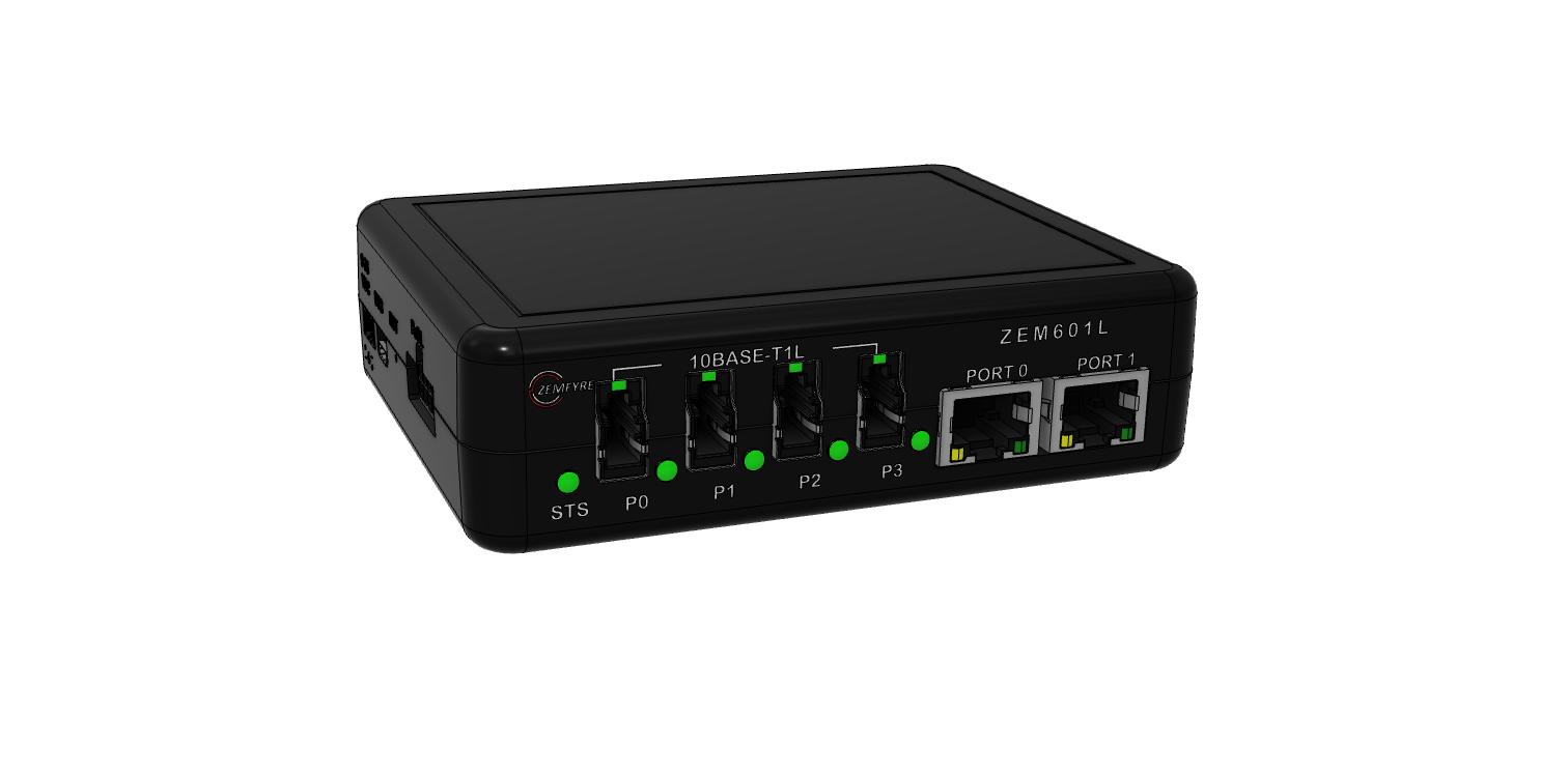 ZEM601L Secure Unmanaged Switch — CAD render, isometric view