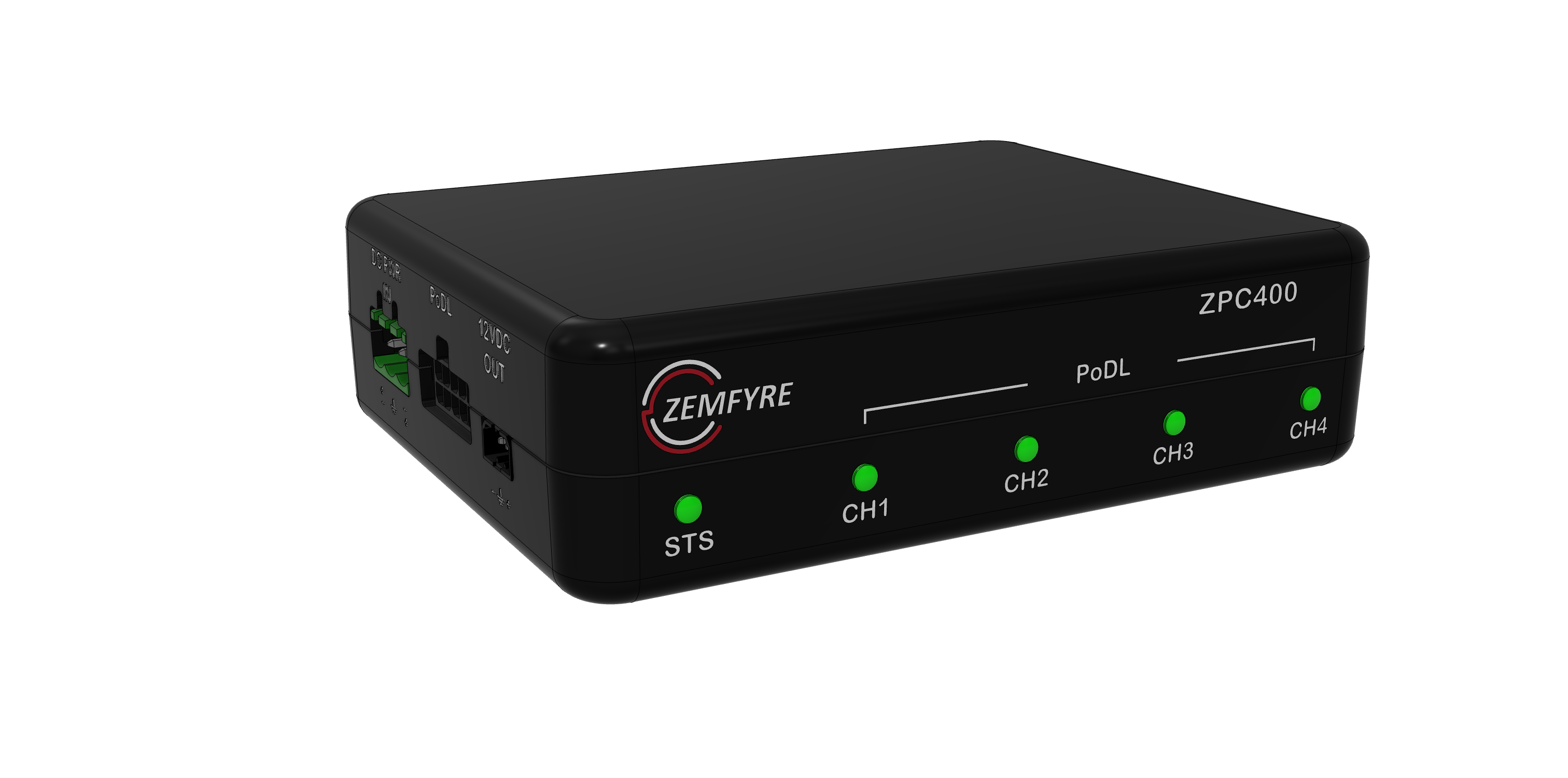 ZPC400 4-Channel PoDL/SPoE Controller — CAD render, isometric view