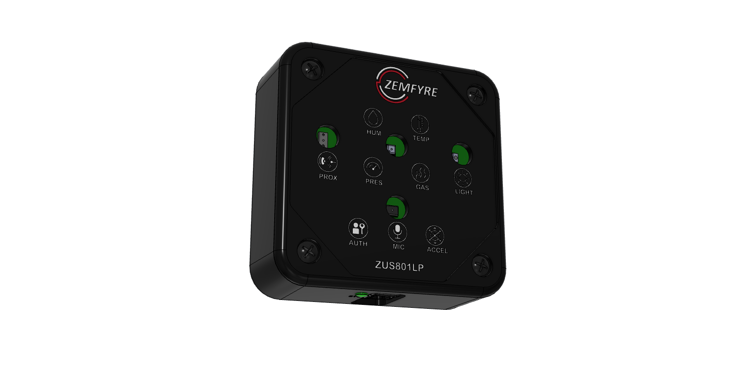 ZUS801LP SPE Environmental Sensor — CAD render, isometric view